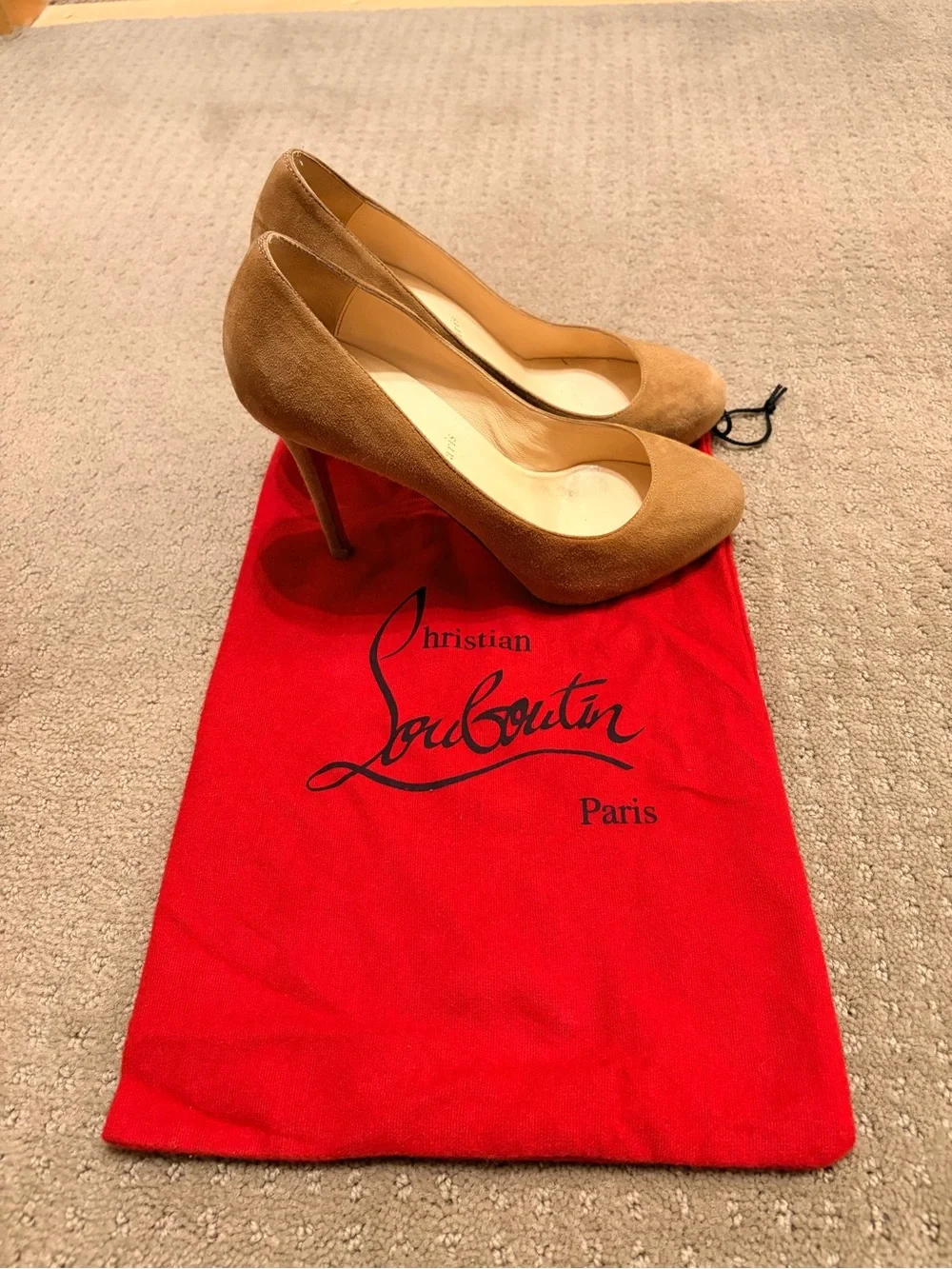 Christian Louboutin Tan Suede Round-Toe Pumps